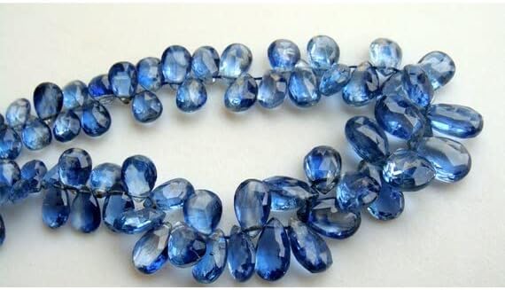 BEADS GEMSTONE 1 Strand Natural Kyanite Briolettes, Faceted Pear Beads, Kyanite Beads - 9x6mm to 14x7mm 8 Inch Code-HIGH-18244