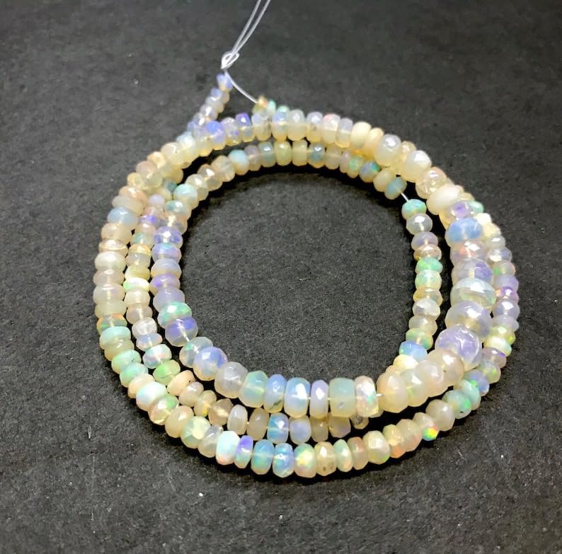 Natural Opal RONDELLE Faceted Beads 3.5-5mm 18 inch Long String Jewelry Making Gemstone Beads for Necklace Bracelet