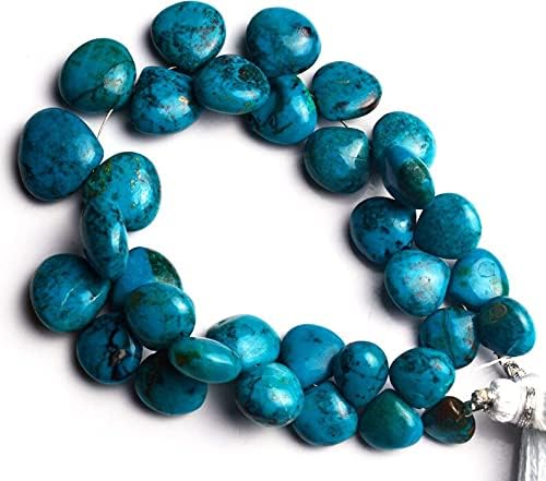 8 inch Strand of Natural Chrysocolla 9-14 mm Heart Smooth briolette Beads for DIY Jewelry Making. |BRIO_02234