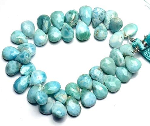 Super Rare Natural Gemstone Larimar 13x10 to 14x10MM Approx. Faceted Pear Shape Briolettes 8 Inch Full Strand Mined from Dominican Republic