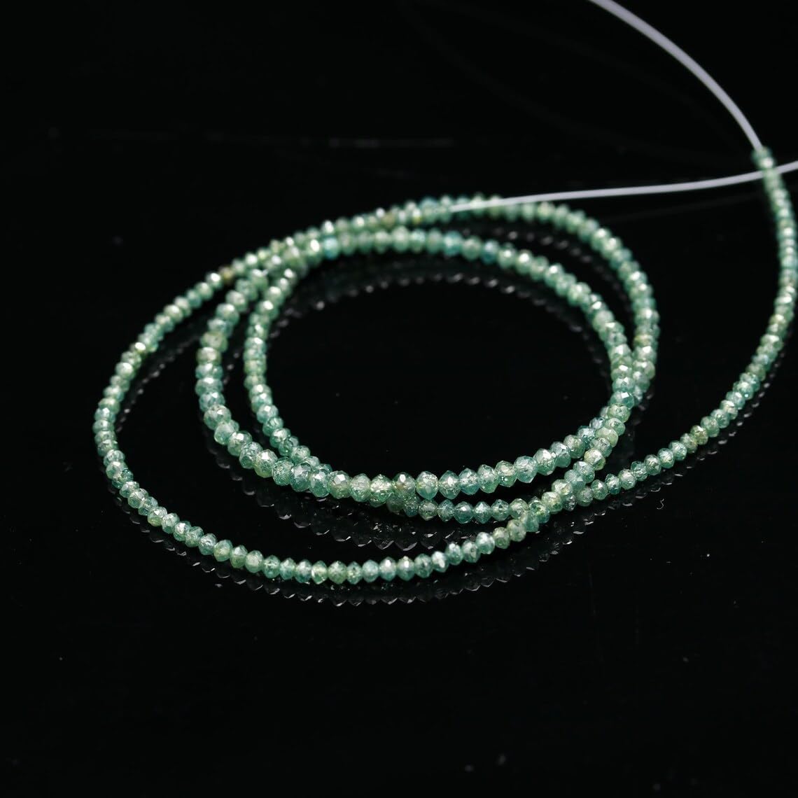 Generic AAA+ Extremely Rare Green Diamond Faceted Rondelle Beads 2-2.5MM Green Diamond Beads Diamond Beads Green Diamond Beads for Jewelry Making (1 Strand)