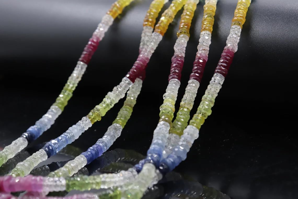 AAA Natural Multi Sapphire Faceted Tyre Shape Beads 3-4mm Full Strand for Jewellery Making Multi Color Beads Multi Stone Beads