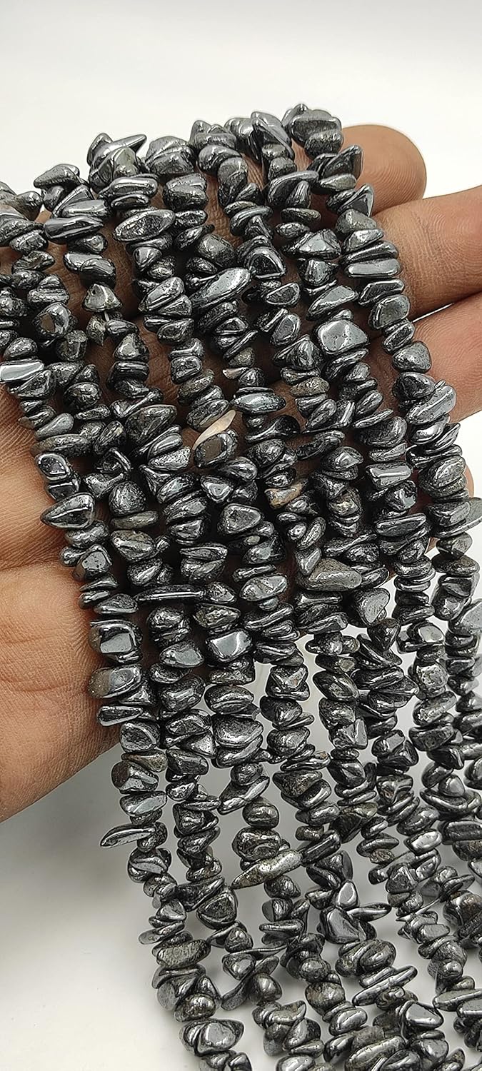 Hanumat Gems Lot of 2 Strand 34 Inches Strand,Natural Gunmetal Gemstone Uncut Chips Raw Beads,Smooth Raw Uncut Bead,Nuggets Beads,AAA Quality Uncut Chips Strand