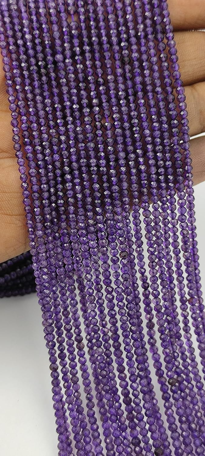 Hanumat Gems Lot of 10 Strands Natural Purple Amethyst Micro Cut Faceted Rondelle Beads,Amethyst Faceted Beads,Amethyst Rondelle Bead,Amethyst Micro Cut Bead,2-2.5MM Beads,13 Inches Strand.
