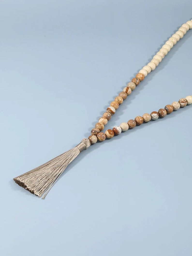 Natural Wooden Beads, picture jasper 8mm 108 Mala Beads, Spiritual, Meditation Beads, Reiki, Japa Mala, Buddhist Prayer Beads, Yoga Bracelet, healing beads LKMALA-RRGU-3704