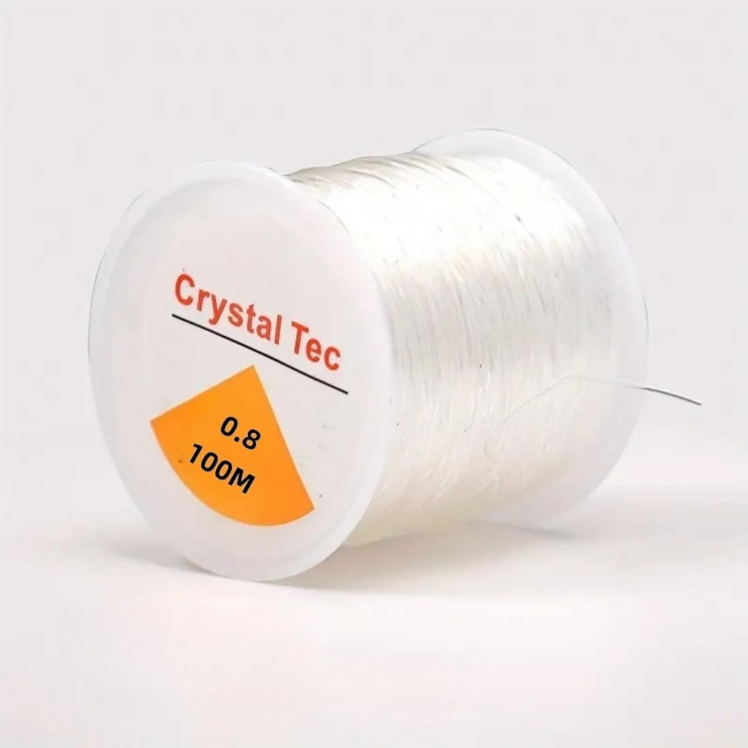 0.8mm Crystal Tec Elastic String, 100M Length, Crystal Elastic Cord for Bracelet Beading Jewellery DIY Making Crafts Bracelets Necklaces (200)