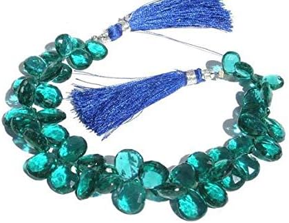 13 inch natural beads strand of 7x9-10x12mm faceted pear blue quartz gemstone briolletes beads for DIY jewelry - necklace, bracelet, earring, ring.