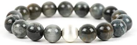 Jewelry Cat's Eye Bracelet, Grey Green Gemstone Bracelet, 10mm Gemstone Statement bracelet - Handmade Gemstone Jewelry