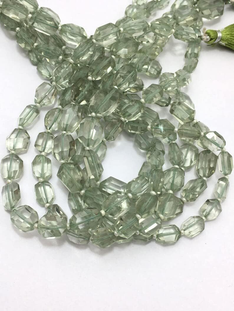 13 inch Strand of Natural gem Green Amethyst, 7-12mm Tumble Faceted Beads for DIY Jewelry Making. | Beads_04039
