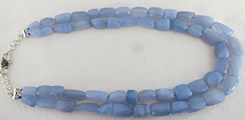 Natural Blue CHALCEDONY Facetted TUMBLE NECKLACE 22 INCHES 28 MM TO 15 MM