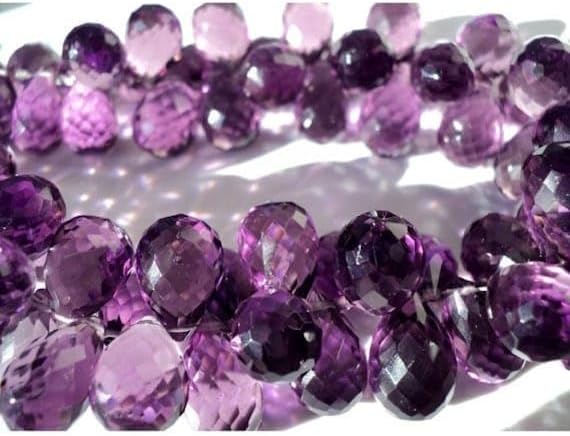 BEADS GEMSTONE 1 Strand Natural Amethyst, Micro Faceted Tear Drop Beads, Huge 17x10mm - 11x8mm 4 Inch Long Long Code-HIGH-19235