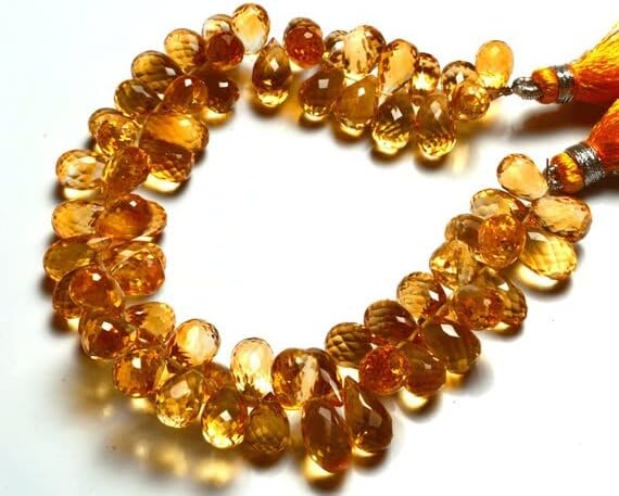 1 Strand Natural 8 inch Super Rare AAA Golden Citrin Faceted Drop Shape Beads Briolettes Size 10 to 11 MM