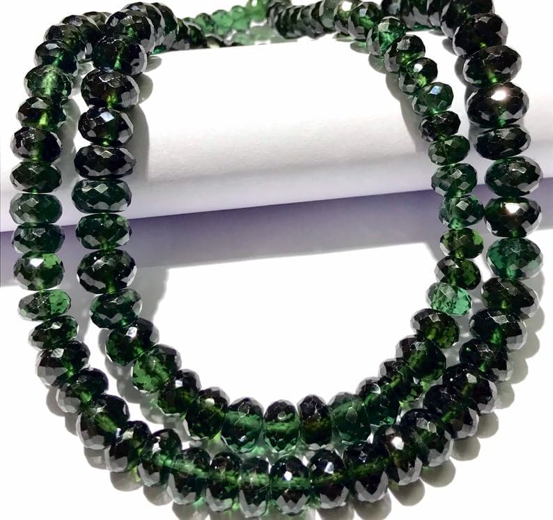 Natural Green Sapphire roundelle facated Beads 6-10 MM 22 inch Long String Jewelry Making Gemstone Beads for Necklace Bracelet