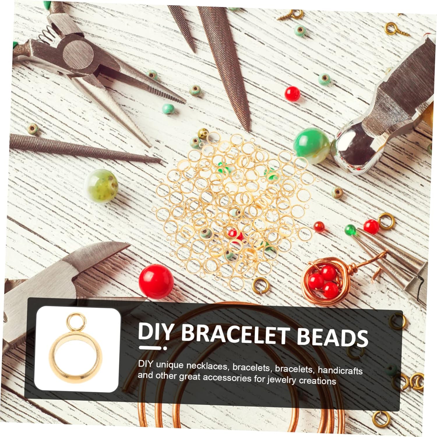 Lurrose 500pcs Craft Making Beads Stainless Steel Bail Beads DIY Charm Hangers for Bracelets