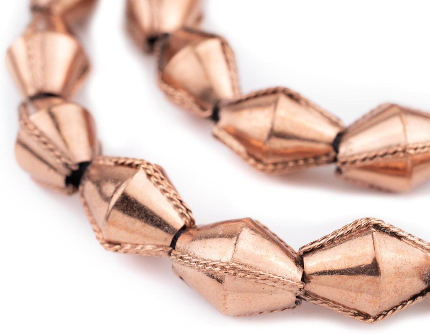 The Bead Chest Ethiopian Wired Copper Bicone Beads 22x16mm African Large Hole 24 Inch Strand Handmade