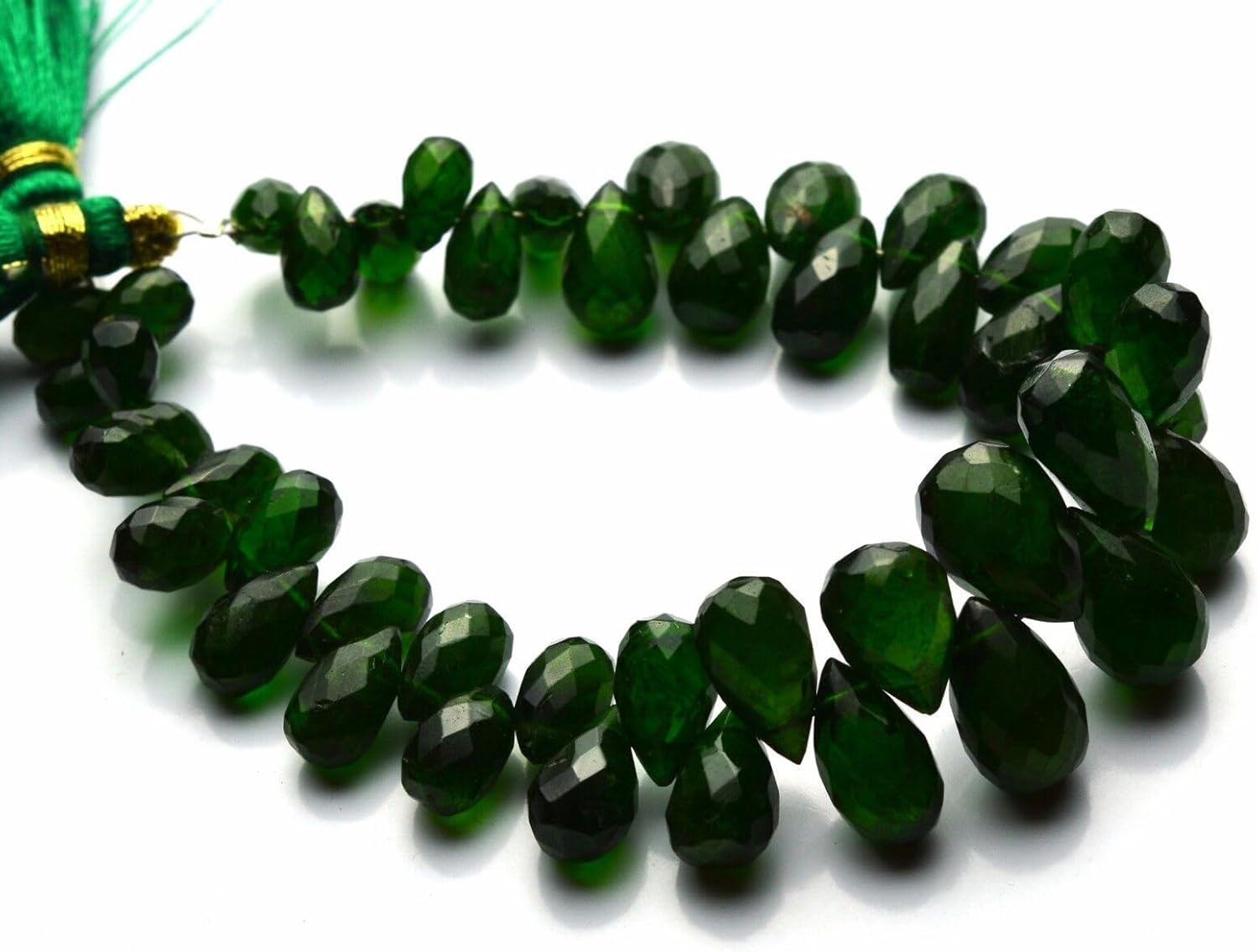 8 inch Strand of Natural Chrome Diopside 4x6-7x11mm Teardrop Faceted briolette Beads for DIY Jewelry Making. |BRIO_02171