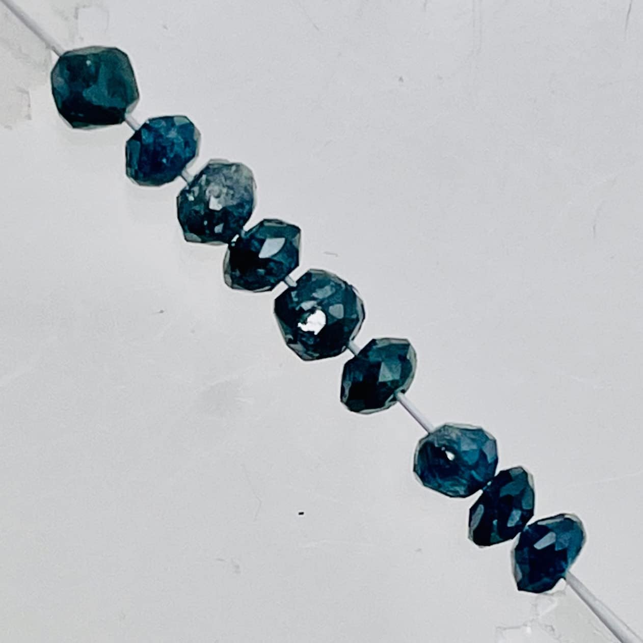 Blue Diamond Faceted Roundel Beads | 3-2.6mm | 9 Beads | ~1.0 Carat |10597A for Jewelry Making