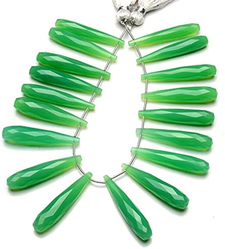 8 inch Strand of Natural Chrysoprase Chalcedony 35x7 mm Teardrop Faceted briolette Beads for DIY Jewelry Making. |BRIO_02439