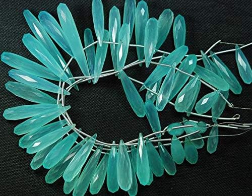 7 Inch Long Strand,35mm Long, Aqua Chalceny Elongated Drops Shape Briolettes Code-HIGH-57020