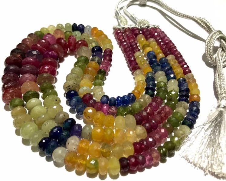 Natural Multi Sapphire roundelle facated Beads 7-12 MM 18 inch Long String Jewelry Making Gemstone Beads for Necklace Bracelet