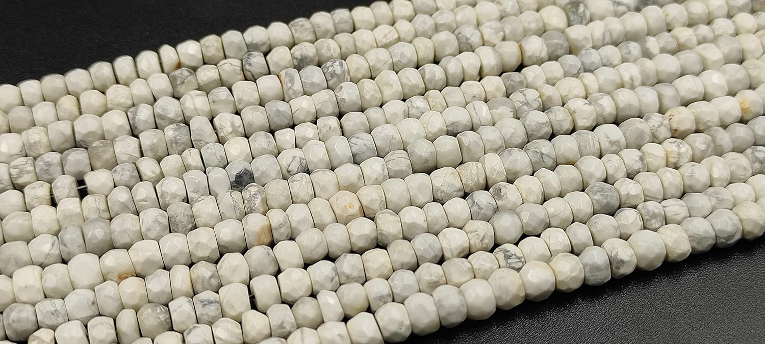 Hanumat Gems Lot of 10 Strands Beautiful Natural White Howlite Faceted Rondelle Shape Gemstone Beads,Howlite Rondelle Beads,Howlite Faceted Beads,5.00-6.00 MM Beads,13 Inches Strand