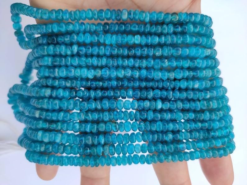 Natural Apatite roundelle Smooth Beads 4-6.5 mm 16 inch Long String Jewelry Making Gemstone Beads for Necklace Bracelet