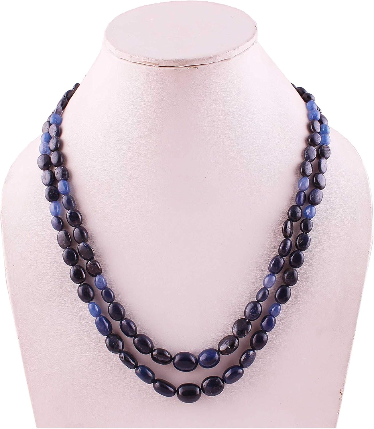 Natural Gemstone Blue Sapphire Plain Oval Shape Beads Necklace for Women | 14 inch Gemstone Necklace|Loose Beads for Jewelry Making | Healing Beads Necklace