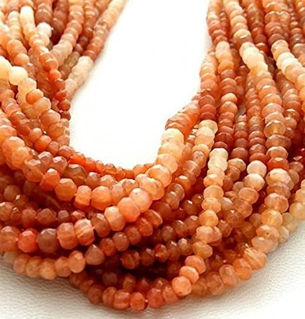 Natural Peach Moonstone Shaded Faceted Beads,rondelles Beads Size 3-3.5 mm, 13