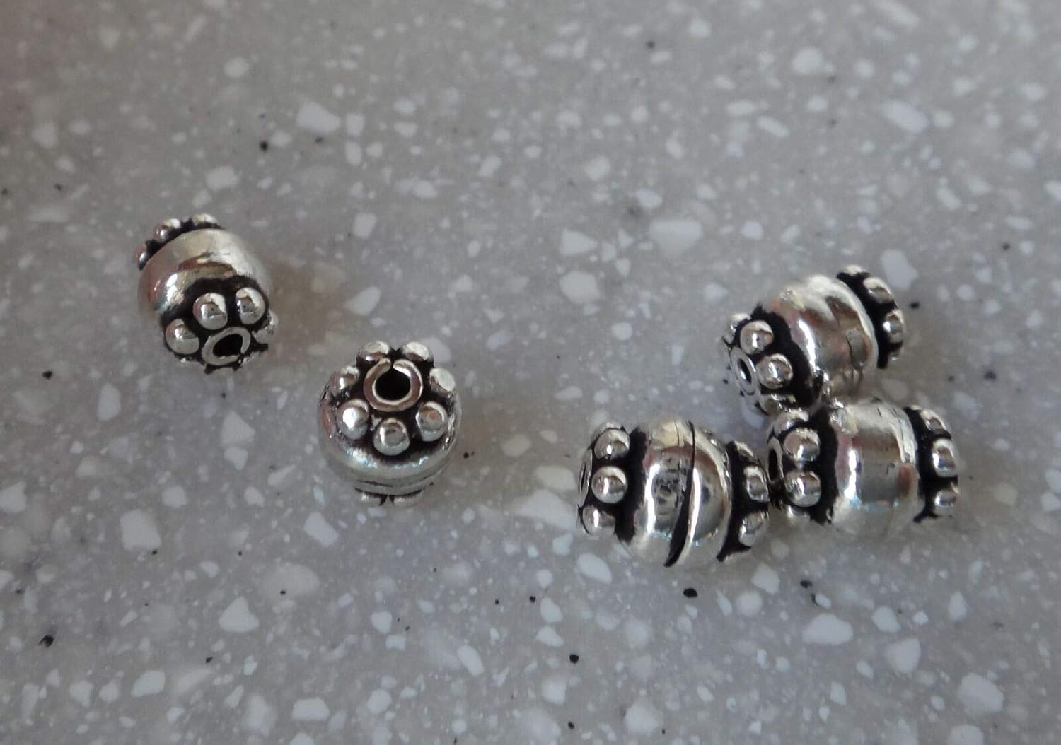 New 10 Sterling Silver 7x6mm Oval Bali Bead Double Row dots Plain Middle 1mm Hole CII4576SEE