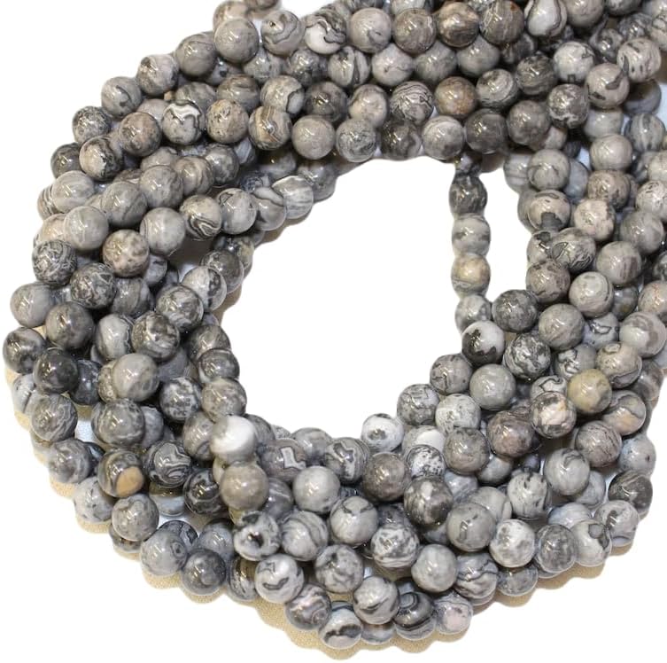 13 inch Strand of Natural gem Gray Picture Jasper, 10mm Round Smooth Beads for DIY Jewelry Making. | Beads_03976