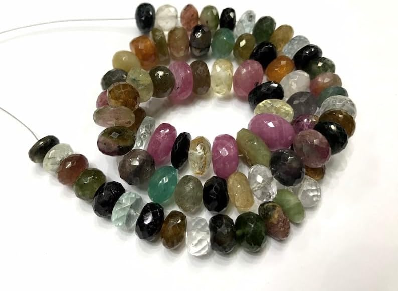 13 inch Strand of Natural gem Afghani Multi Tourmaline, 8-10mm Rondelle Faceted Beads for DIY Jewelry Making. | Beads_01928