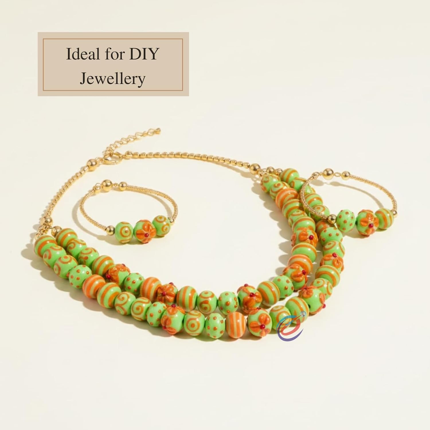 Glossy Light Green & Orange Rondelle Beads 16–18mm | Available in 5 & 10 Strands | Mixed Pattern Acrylic Rondelle Shape Beads for Handmade Jewelry, Bracelets, Necklaces & DIY Craft Projects (10)