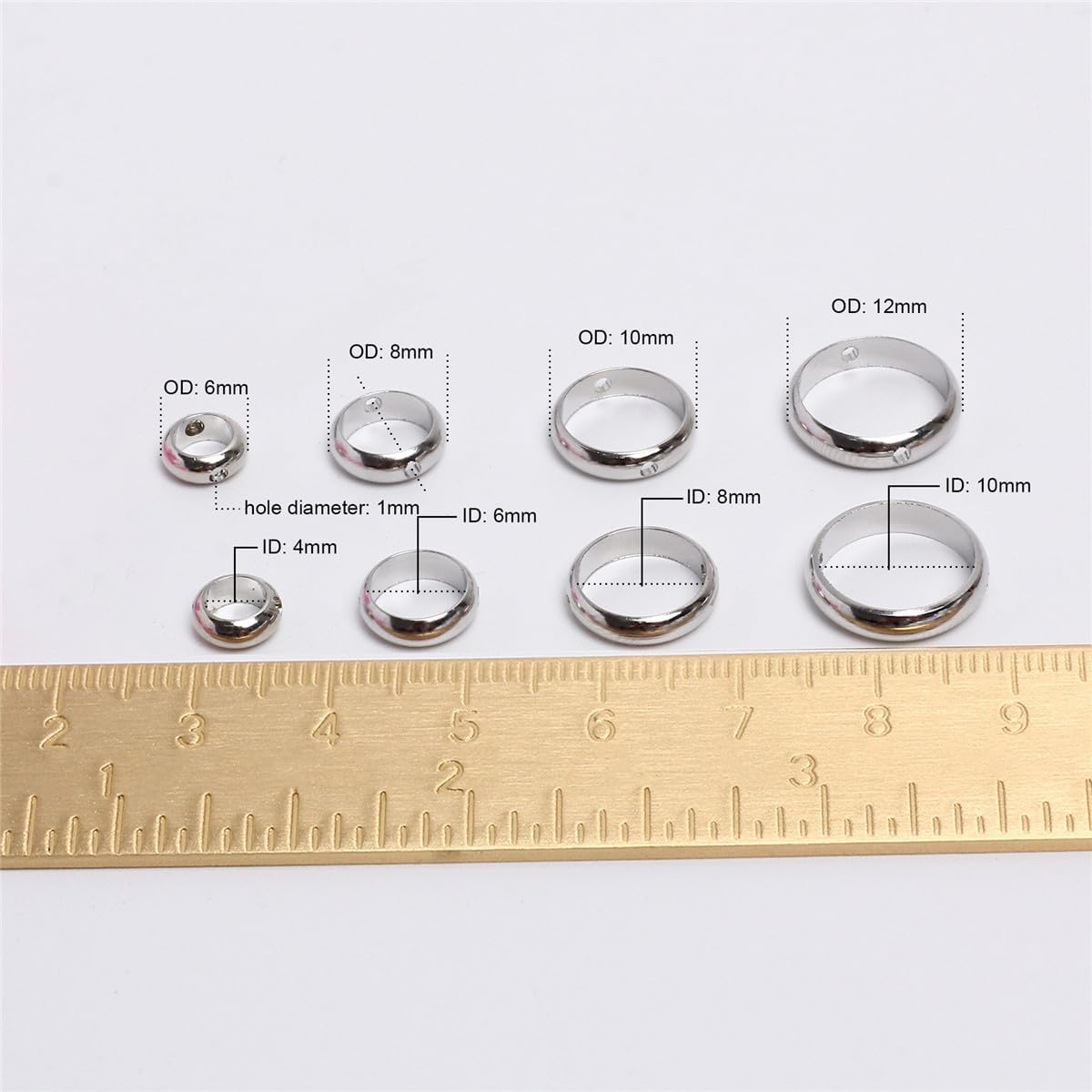 200 Pcs Circle Round Bead Frame, 2 Hole Frame Spacer Bead Brass Bead Connector Ring Metal Double Hole Bead Round Bead Frames for Beading Earring Bracelet Jewelry Making, Inner Diameter 10mm