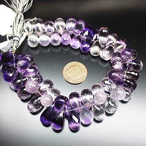 Bi Color Amethyst Micro Faceted Tear Drop Briolette Gemstone Loose Craft Beads Strand 9