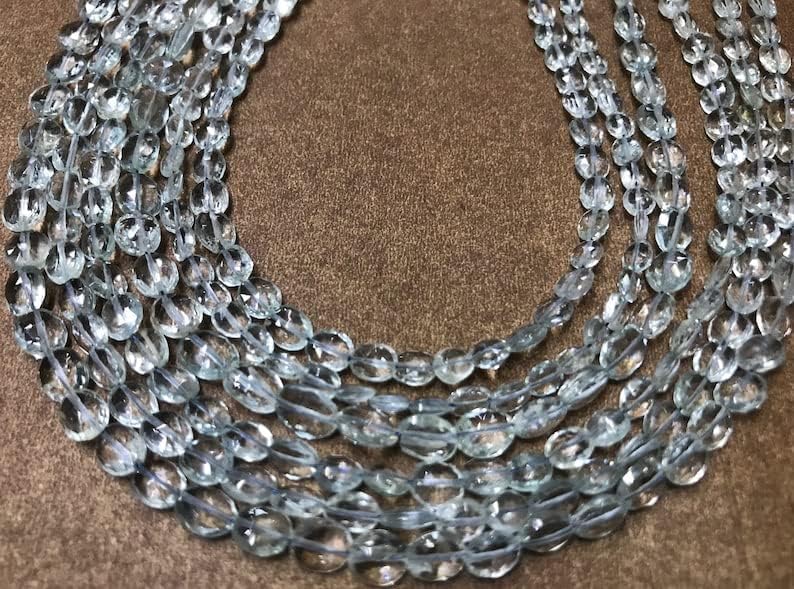 Natural AQUAMARINE oval Faceted Beads 4x5-5x6mm 13 inch long string jewelry making gemstone beads for necklace bracelet