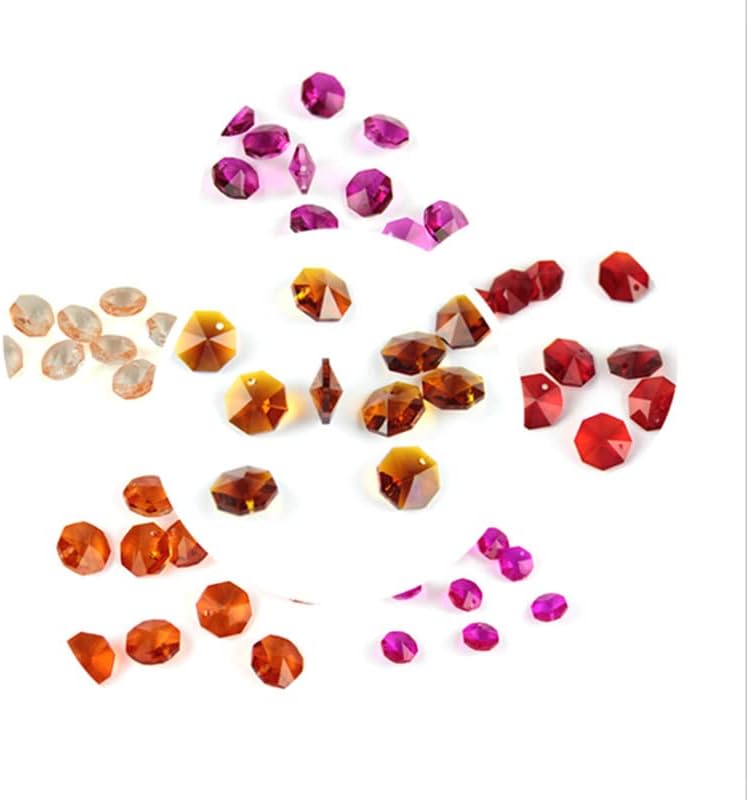 200pcs/lot Red,Tea,Rose 14MM Glass Crystal Chandelier Octagon Beads In One Hole Lighting Accessories DIY Curtain Beads Supplies - (Color: Orange/Size: 2000pcs)