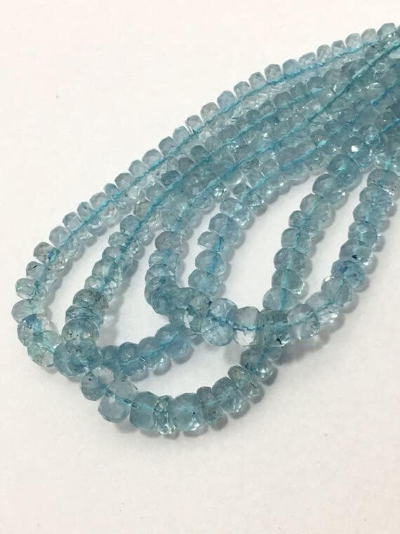 Natural Aquamarine Faceted Rondelle Beads with Clasp, 4mm to 7mm, 16 inches, Aqua Beads, Gemstone Beads, Semiprecious Stone Beads