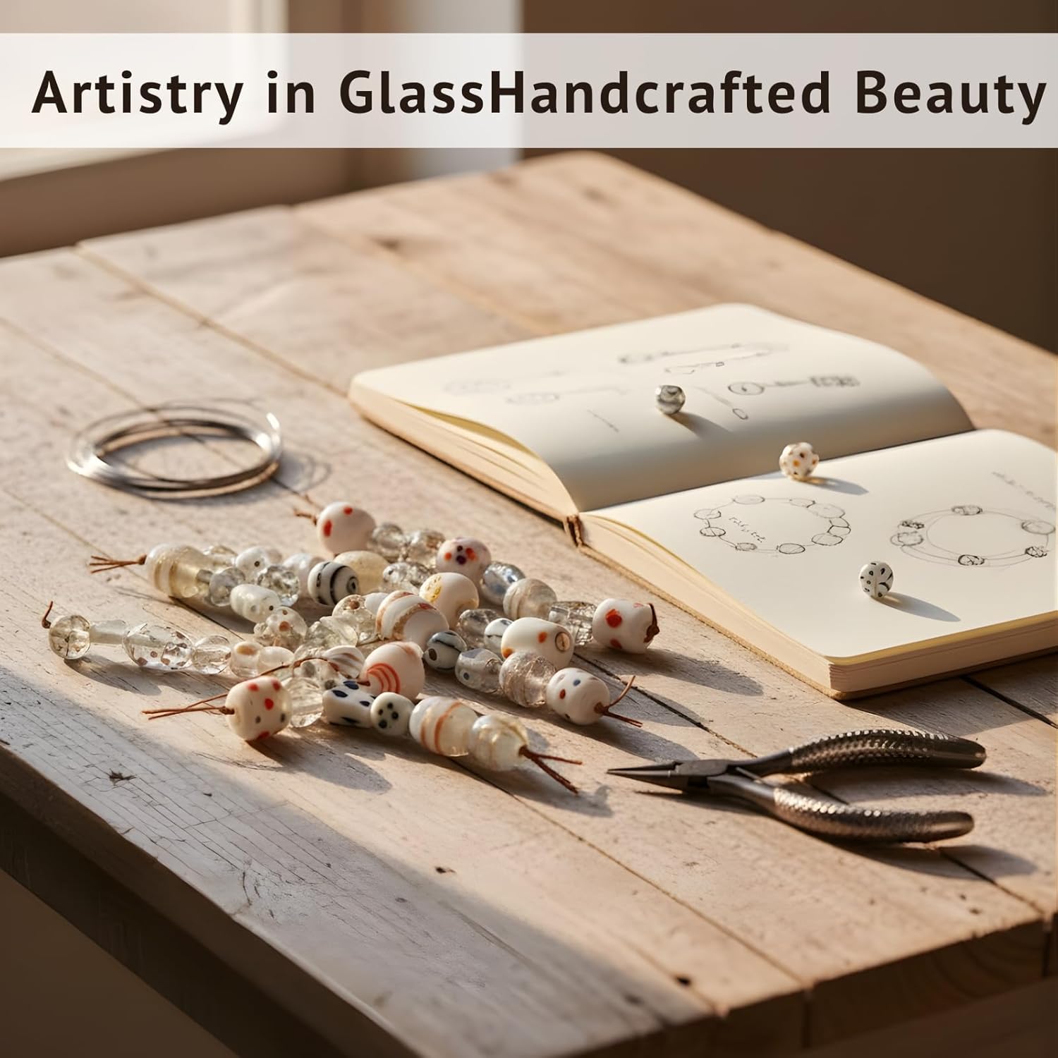 Handcrafted White Combination Lampwork Glass Beads | Multi Shape Fancy Spacer Beads | Available in 50 Strands | Artistic Handmade Beads for Jewelry Making, DIY Crafts.