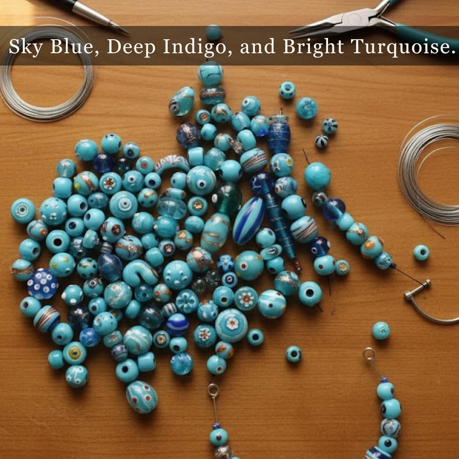 Handcrafted Turquoise Lampwork Glass Beads | Multi Shape Fancy Assorted Beads | Available in 50 Strands | Artistic Glass Bead Set for Jewelry Making & DIY Crafts.