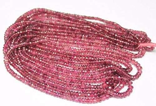 Pink Rubellite Tourmaline Faceted Gemstone Micro Rondelle Loose Craft Beads Strand 8 Inch Long 3mm 4mm Code-HIGH-1467