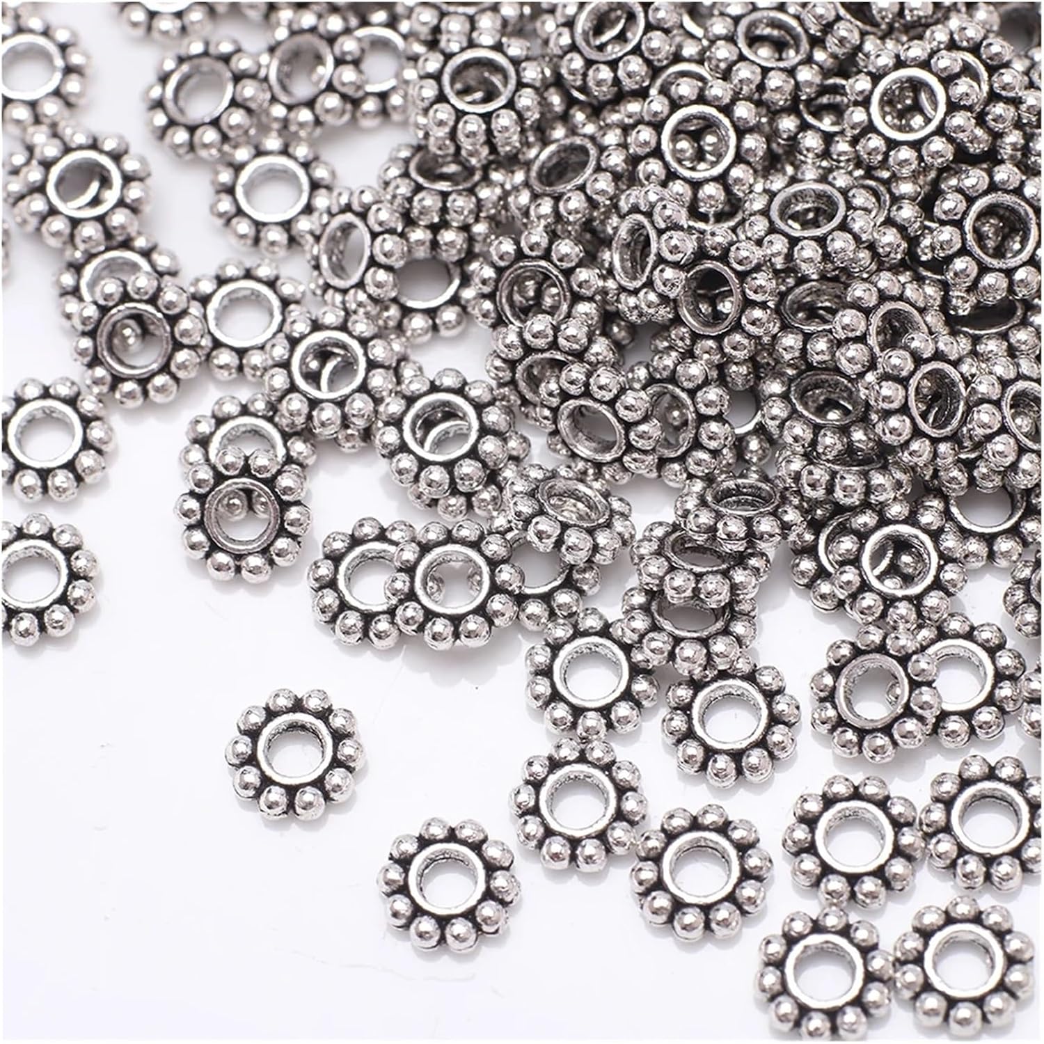 Spacer Beads 500Pcs Metal Spacer Beads Hollow Cap Alloy Tibetan Silver Round Beaded Big Hole Fit Charms Bracelet for Jewelry Making Craft Projects(HJ022)