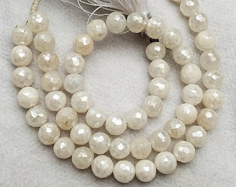 13 inch Strand of Natural gem Mystic silverite, 8mm Round Faceted Beads for DIY Jewelry Making. | Beads_05788