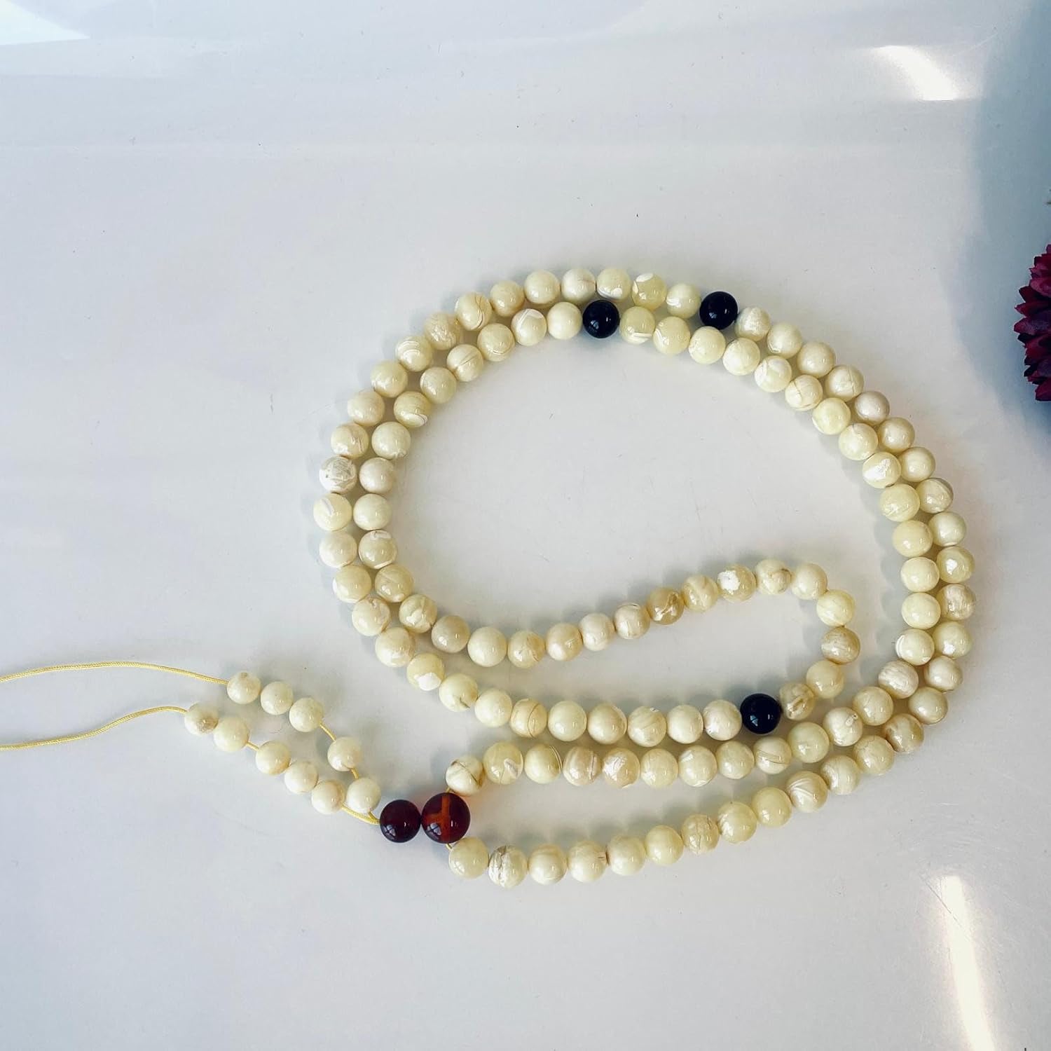 AMBERSTONE Milky Amber Mala Prayer Beads - Buddhist Rosary for Chanting Mantra - Natural Baltic Amber - Premium Handmade Japa for Meditation - 108 Beads / 41.8 g