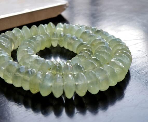 Outstanding Prehnite Gemstone Rondelle German Cut 9.5 to 10mm 38 Beads