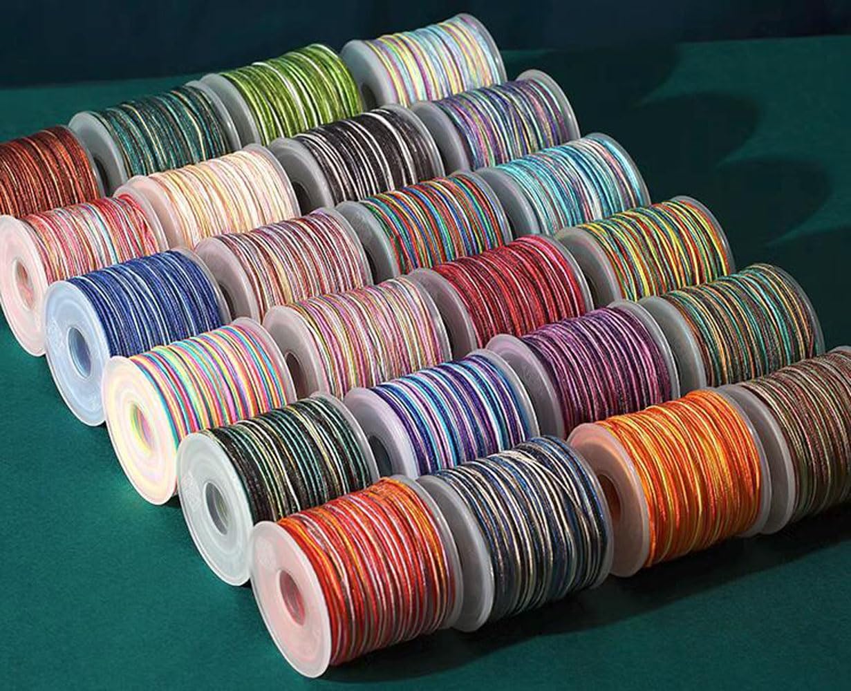 Beading String, Braided Nylon Beading Cord Gradient Chinese Knotting Rattail Macrame Thread String Roll for Jewelry Making Beading Macramé Wrapping Supplies DIY Crafts(29)