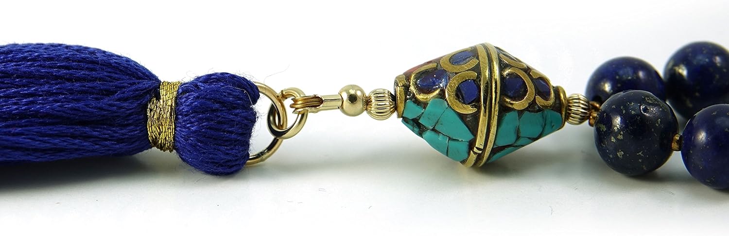 33 Lapis Gemstone Tasbih Muslim Prayer Beads with Nepalese Bead and Blue Tassel