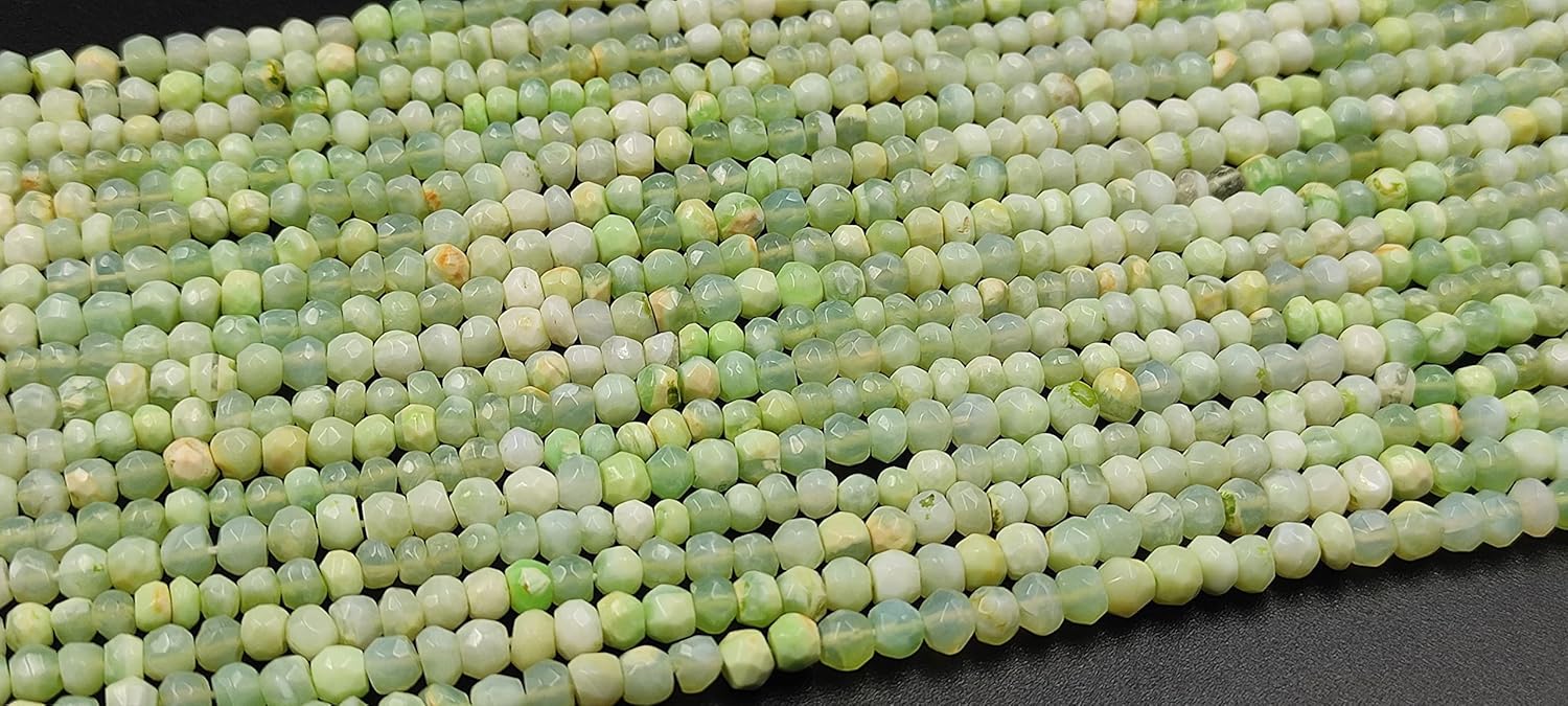 Hanumat Gems Lot of 10 Strands Peruvian Green Opal Rondelle Faceted Gemstone Beads,Peruvian Opal Faceted Beads,Peruvian Opal Rondelle Beads,Peruvian Opal 3-4 MM Beads,Peruvian Opal 13 Inches Strand.