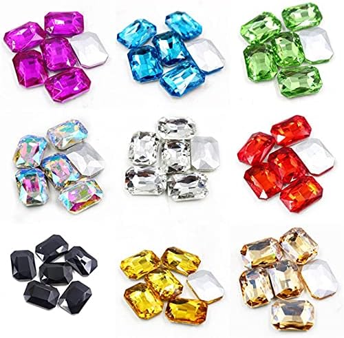 300PCS 6x8,10x14,13x18,18x25mm Multi Colors Rectanglee Glass Crystal Fancy Stone Pointback Jewelry Beads No Holes - (Color: Water Red; Size: 18MMX25MM)