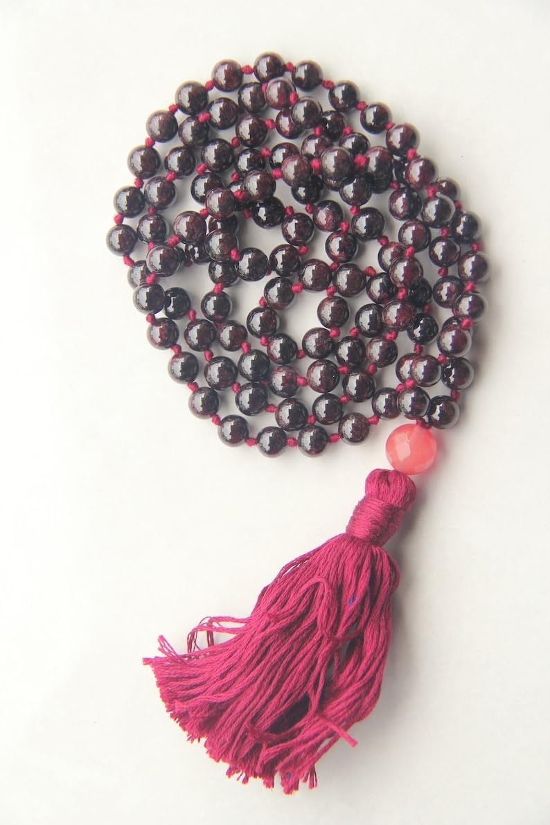 Natural Red Garnet 8mm 108 Mala Beads, Spiritual, Meditation Beads, Reiki, Japa Mala, Buddhist Prayer Beads, Yoga Bracelet, healing beads LKMALA-RRGU-2567