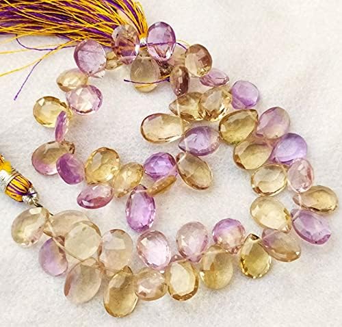 8 inch Strand of Natural Ametrine 9-10.5mm pear Faceted briolette Beads for DIY Jewelry Making. |BRIO_00388